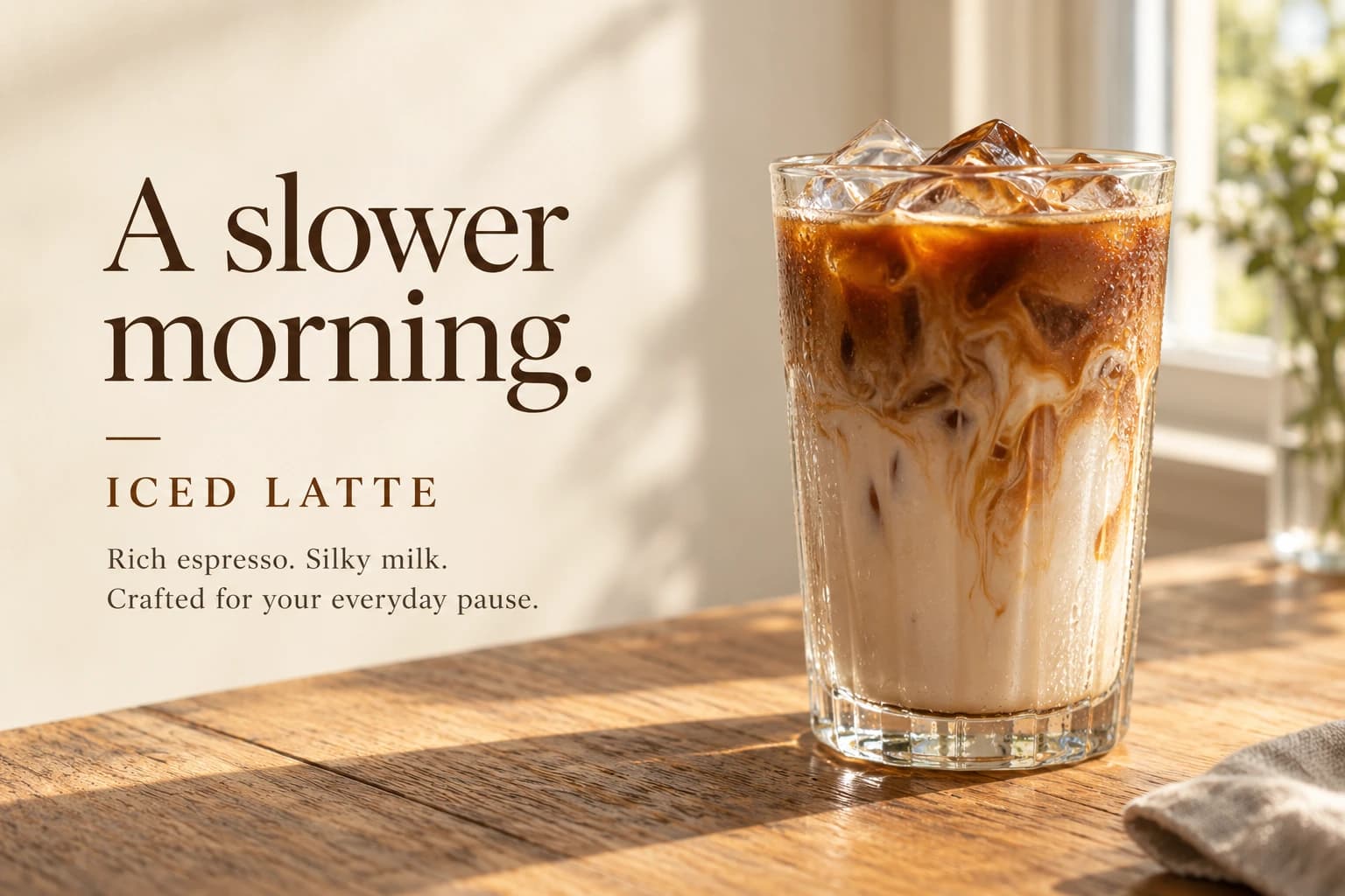 Iced latte campaign with original headline and supporting text